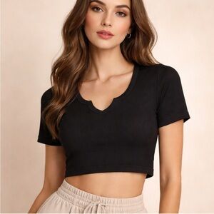 Yelete Black Ribbed Crop Top Size S NWT
